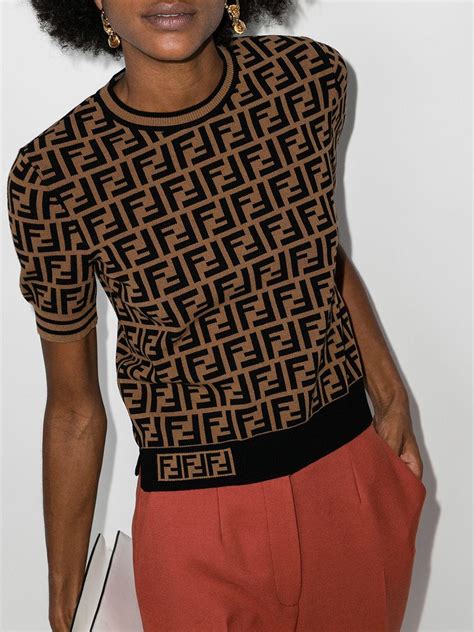 fendi brown logo top|FENDI FF Motif Knitted Top .